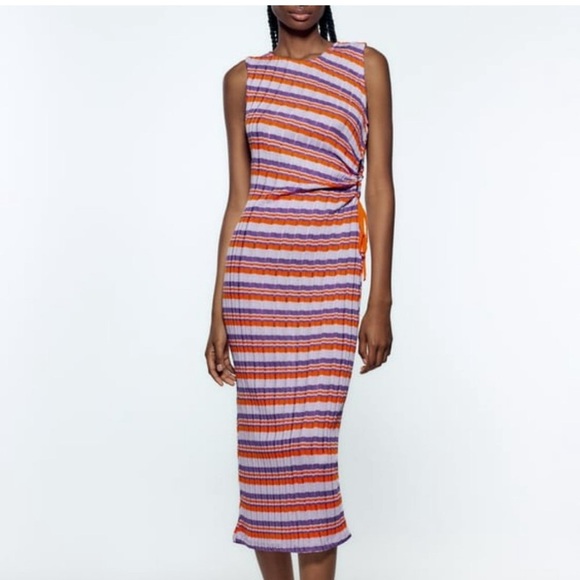 ZARA STRIPED COLD SHOULDER DRESS 5039/633 - Picture 1 of 7